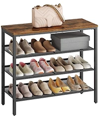 Vanirror Shoe Rack for Entryway, 4-Tier Shoe Organizer with Adjustable Mesh Shelves, 12-16 Pairs of Shoes, Spacious Floor Mount, Metal, Industrial, Sh