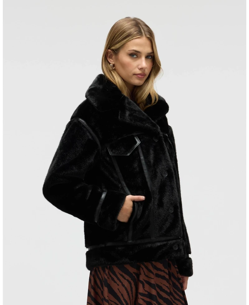 Nvlt Women's Mink Faux Fur Jacket with Tape Trims