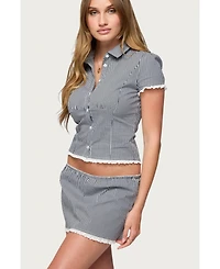 Edikted Womens Paige Gingham Tailored Button Up Shirt