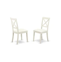 East West Furniture 3 Piece Dining Room Set - Linen White Wood Table and 2 Linen White Faux Leather Dining Room Chairs with X-Back