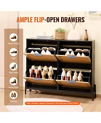 Slickblue Narrow Rattan Shoe Cabinet with 4 Flip Drawers, Slim Entryway Storage with Metal Legs
