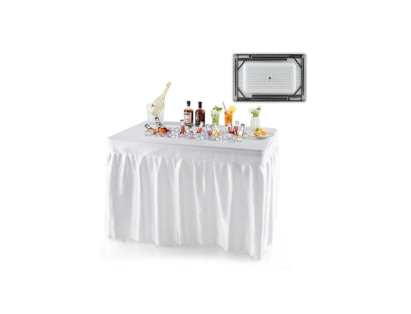 Akiudex 4 feet folding ice bin table with skirt for camping picnic wedding with ice bucket