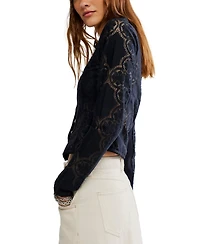 Free People Women's Button-Front Long Sleeve Lace Top