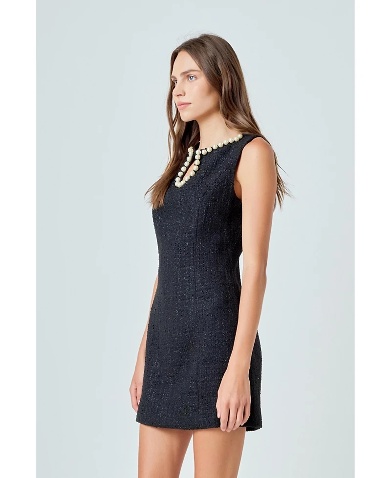 endless rose Women's Pearl Accented Cutout Mini Dress