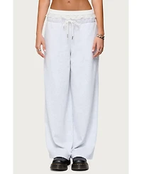 Edikted Womens Tamia Peekaboo Ruffle Lace Sweatpants