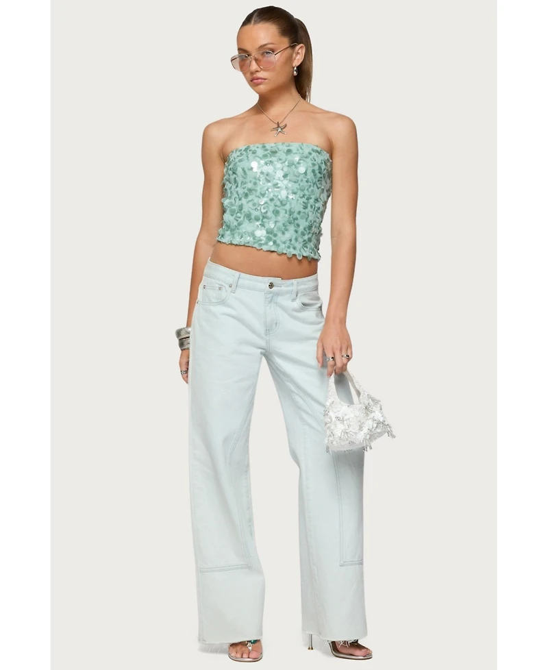 Edikted Womens Brynn Sequin Strapless Top