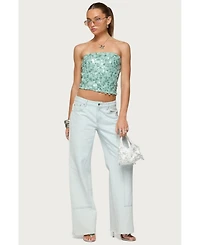 Edikted Womens Brynn Sequin Strapless Top