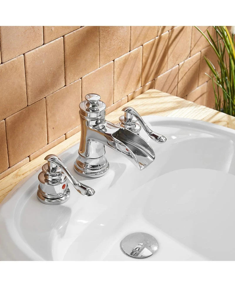Greenspring 8 in. Waterfall Widespread 2-Handle Bathroom Faucet With Pop-up Drain Assembly in Spot Resist Polished Chrome