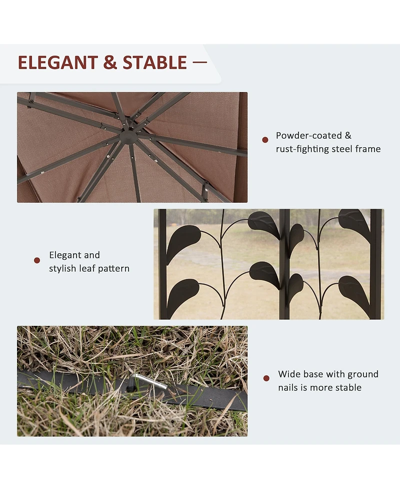 Outsunny 10' x Metal Patio Gazebo, Double Canopy, Tree Motifs,