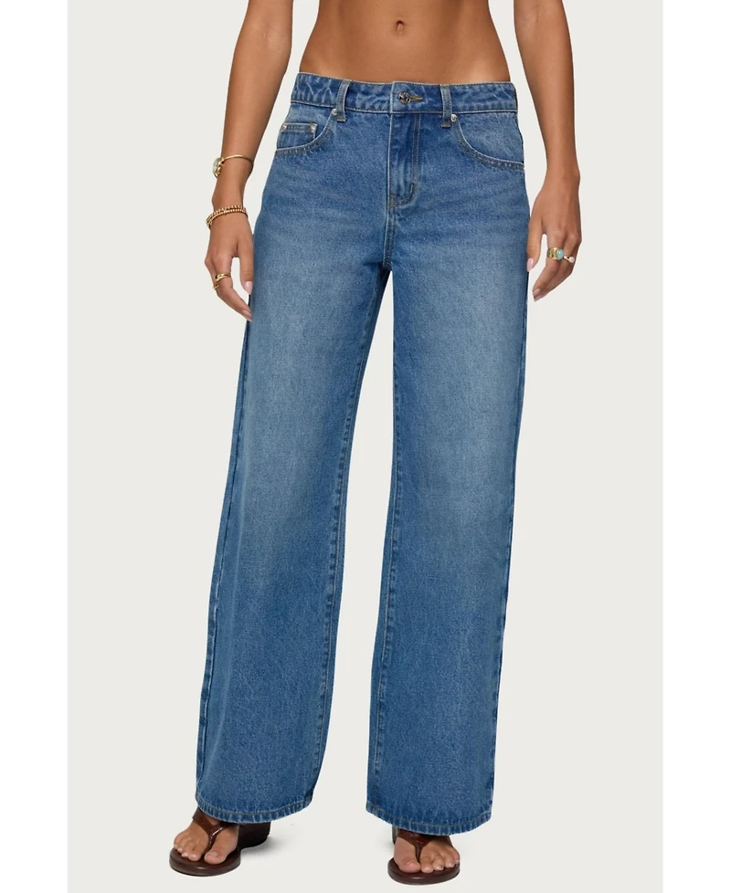 Edikted Womens Ery Wide Leg Mid Rise Jeans