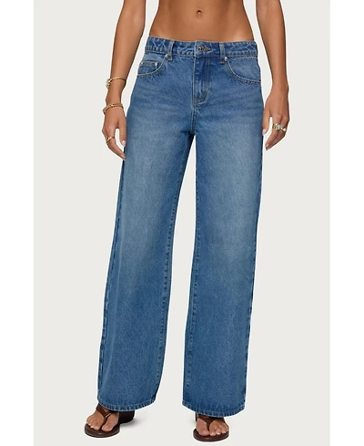 Edikted Womens Ery Wide Leg Mid Rise Jeans