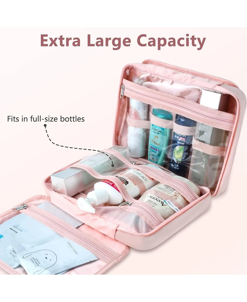 Travel Toiletry Bag,Hanging Toiletry Bags for Traveling Women, Water-resistant Makeup Cosmetic Bag Travel Organizer for Accessories, Shampoo, Full-siz