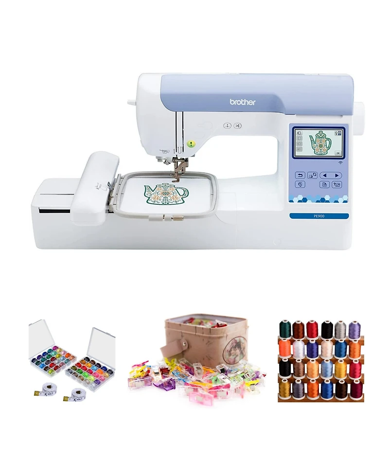 Brother Elite PE900 Embroidery with Wireless Lan Connection with Sewing Bundle
