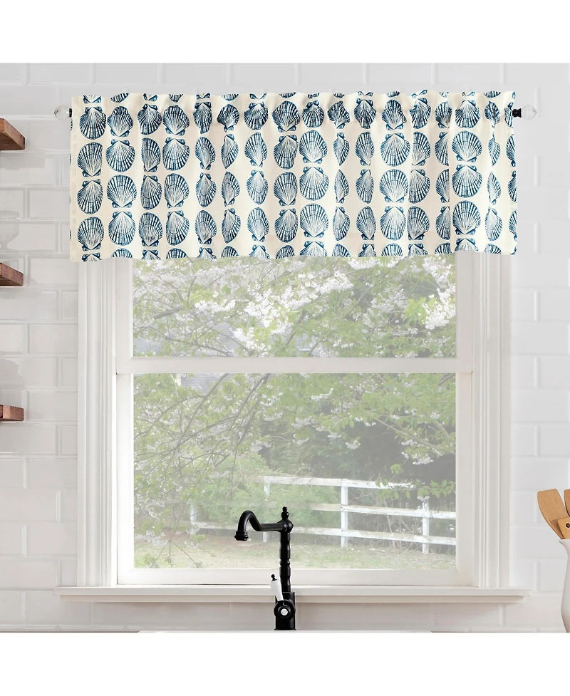 No. 918 Seaside Tonal Seashell Print Semi-Sheer Rod Pocket Kitchen Curtain Valance