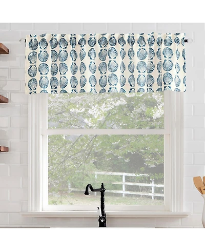 No. 918 Seaside Tonal Seashell Print Semi-Sheer Rod Pocket Kitchen Curtain Valance