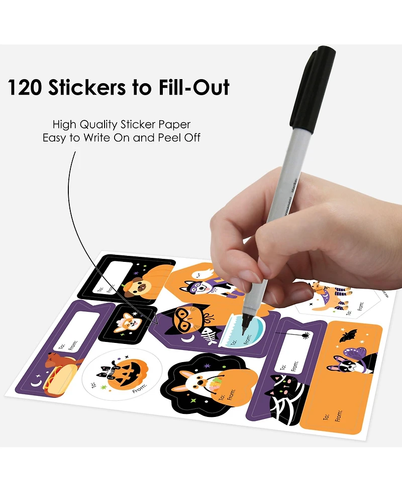Big Dot of Happiness Halloween Pets - Assorted To and From Treat Stickers - 12 Sheets