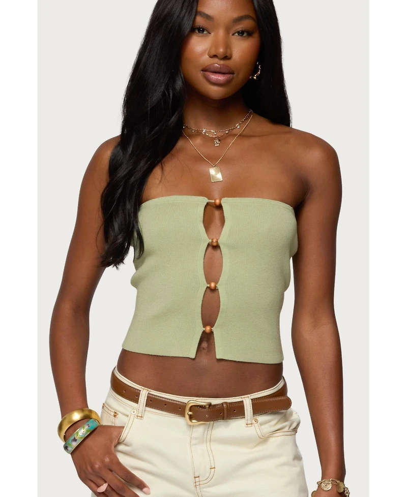 Edikted Womens Bead Cut Out Strapless Knit Top