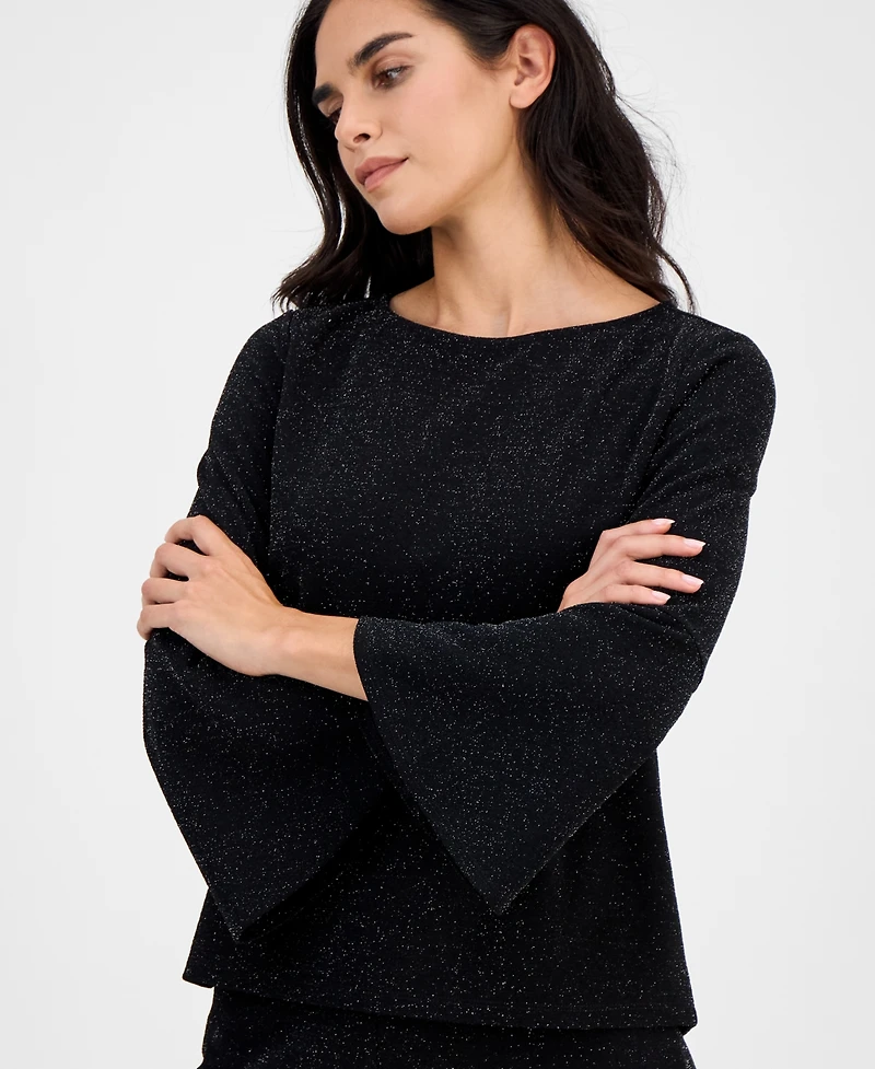 Ak Anne Klein Petite Boat-Neck Long-Bell-Sleeve Top