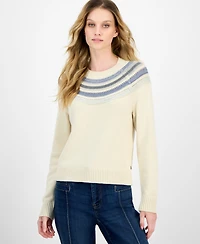Nautica Jeans Women's Striped Yoke Crewneck Sweater