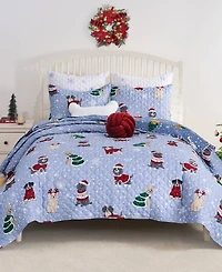 Greenland Home Fashions Winter Whiskers Holiday 3-Pc. Quilt Set, Full/Queen