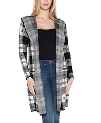 Belldini Women's Hooded Checkered Plaid Coatigan Sweater