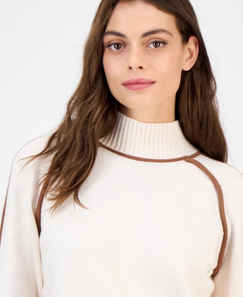 T Tahari Women's Mock-Neck Contrast-Piping Sweater