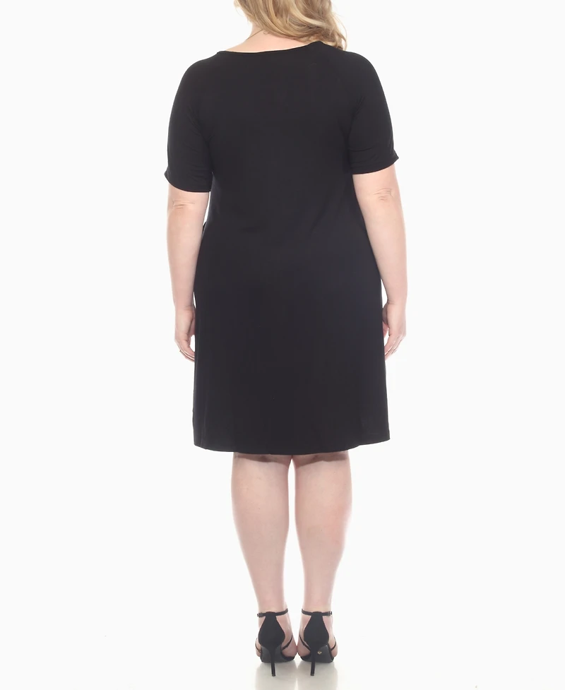 White Mark Plus Short Sleeve Crisscross Neck A-Line Dress