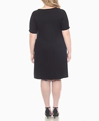 White Mark Plus Short Sleeve Crisscross Neck A-Line Dress