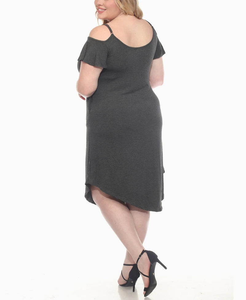 White Mark Plus Casual Scoop Neck Flutter Sleeve Knee Length Dress