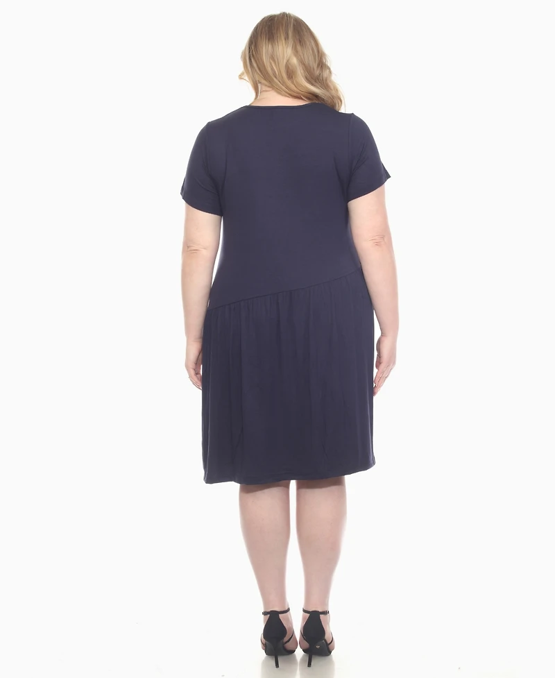 White Mark Plus Asymmetrical Waist and Short Sleeve Swing Dress