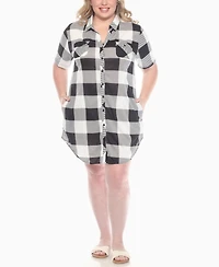 White Mark Plus Short Sleeve Plaid Button-Down Shirt Dress