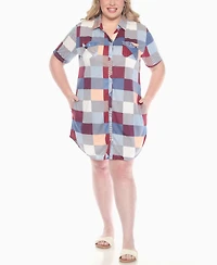 White Mark Plus Short Sleeve Plaid Button-Down Shirt Dress