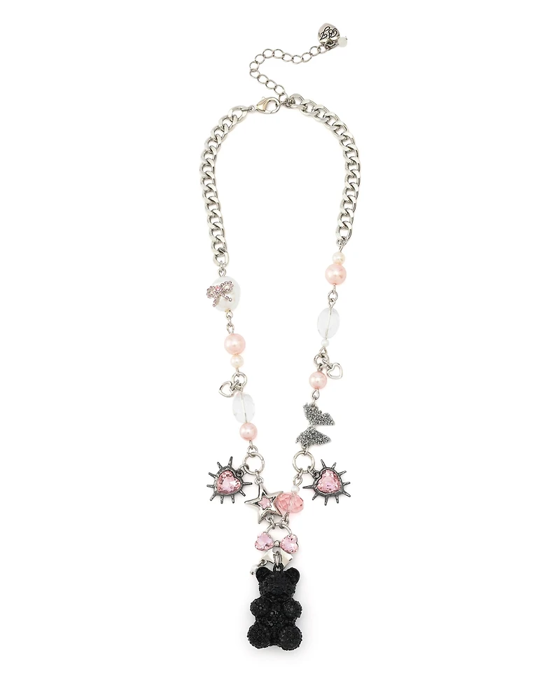 Betsey Johnson Faux Stone Teddy Bear Charm Bib Necklace