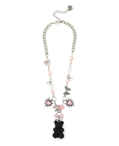 Betsey Johnson Faux Stone Teddy Bear Charm Bib Necklace