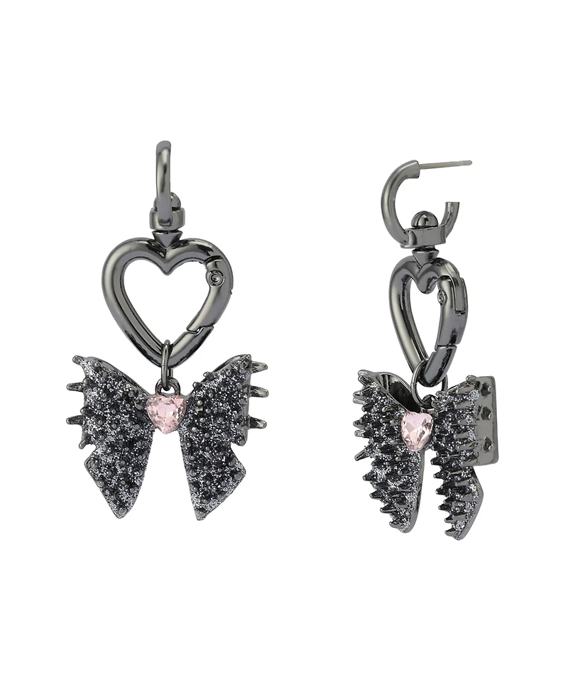 Betsey Johnson Faux Stone Spiky Bow Heart Huggie Earrings