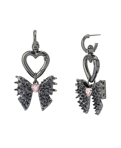 Betsey Johnson Faux Stone Spiky Bow Heart Huggie Earrings