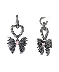 Betsey Johnson Faux Stone Spiky Bow Heart Huggie Earrings