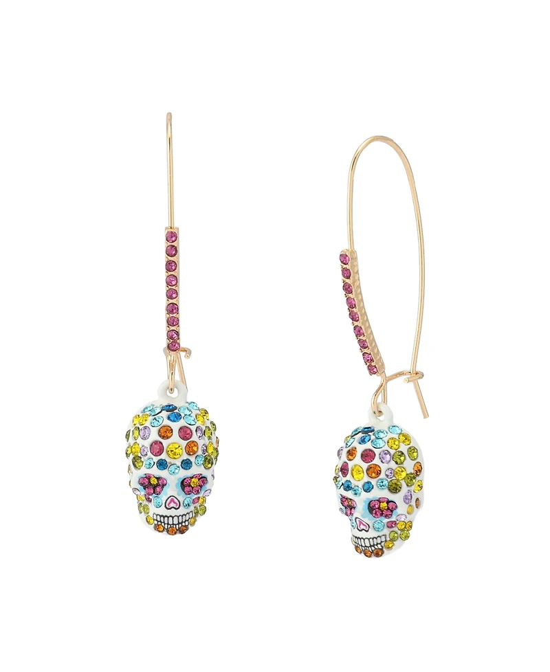 Betsey Johnson Faux Stone Sugar Skull Dangle Earrings