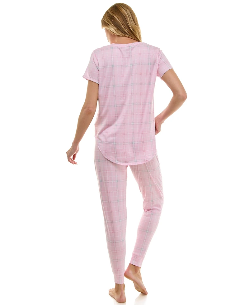 Roudelain Printed Short Sleeve Top & Jogger Pajama Set