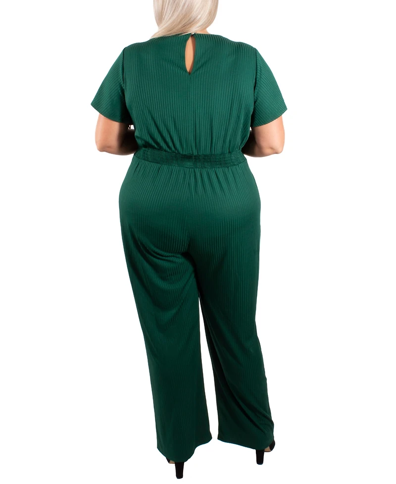 Ny Collection Plus Short Sleeve Textured Knit Jumpsuit