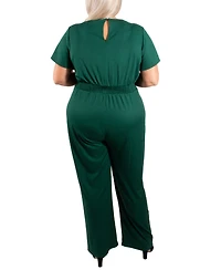 Ny Collection Plus Short Sleeve Textured Knit Jumpsuit