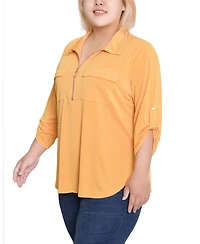 Ny Collection Plus 3/4 Roll Tab Zip Front Top