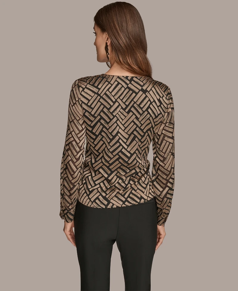 Donna Karan New York Women's Chevron Print Long Sleeve Top
