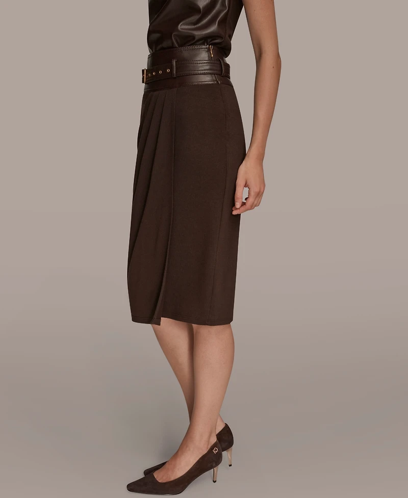 Donna Karan New York Women's Faux Leather Trim Belted Pencil Skirt