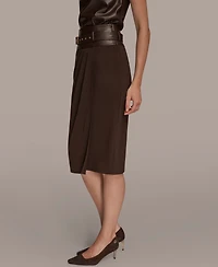 Donna Karan New York Women's Faux Leather Trim Belted Pencil Skirt