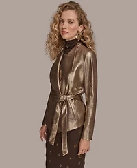 Donna Karan New York Women's Metallic Faux Leather Belted Jacket