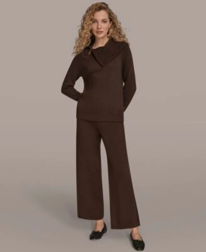 Donna Karan New York Womens Asymmetric Sweater Pull On Sweater Pants
