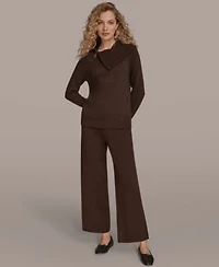 Donna Karan New York Womens Asymmetric Sweater Pull On Sweater Pants
