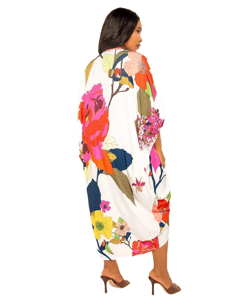 Buxom Couture Women's Plus Size Printed Cinch Waist Kaftan Dress
