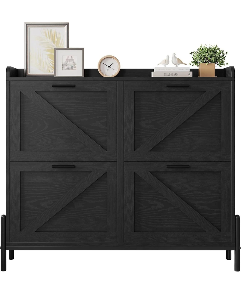 Ironck Shoe Storage Cabinet with 4 Flip Drawers, Metal Legs, Black